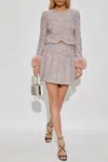 Self-portrait Textured Flared Skirt With Decorative Waist Trim In Pink