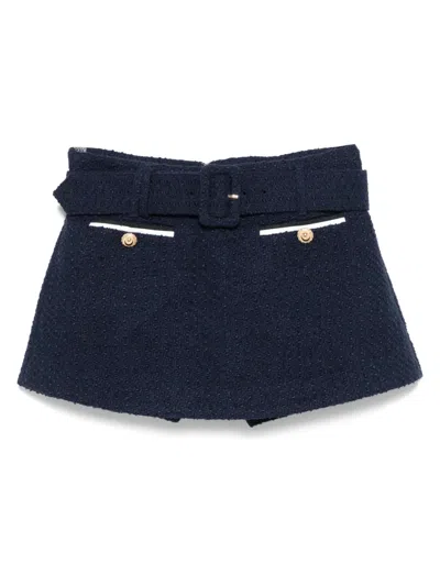 Self-portrait Blue Wool Blend Bouclé Skorts