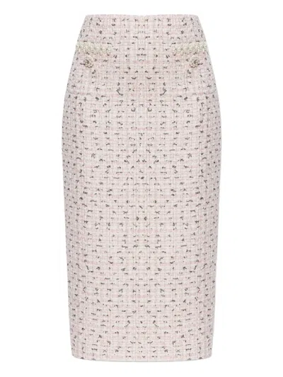 Self-portrait Tweed Straight Skirt In Pink