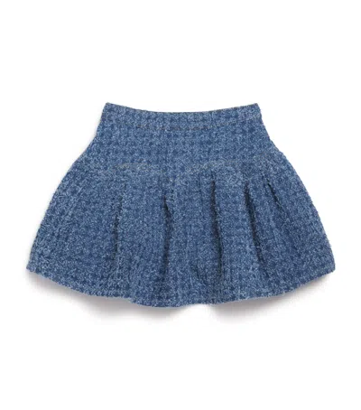 Self-portrait Kids' Tweed-textured Denim Skirt In Blue