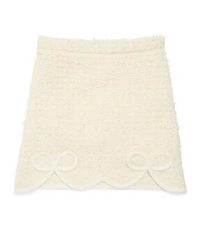 Self-portrait Kids' Tweed Textured Knitted Skirt In White