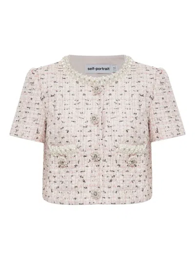 Self-portrait Women's Pink Boucle Pearl Top