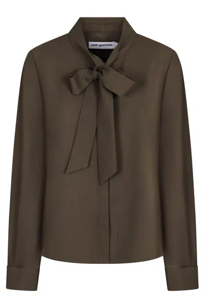 Self-portrait Twill Blouse In Green