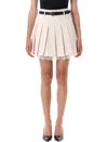 Self-portrait Twill Pleated Mini Skirt In Neutral