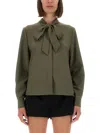Self-portrait Twill Shirt With Bow In Green