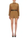 Self-portrait Structured Twill Suit With Belted Waist In Brown