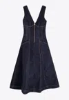 Self-portrait V-neck Denim Midi Dresses In Blue