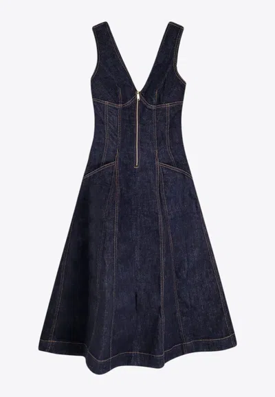SELF-PORTRAIT V-NECK DENIM MIDI DRESSES