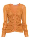 Self-portrait V-neck Gathered Top In Orange