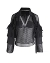 Self-portrait V-neck Long Sleeve Blouse In Black Polyester In Black