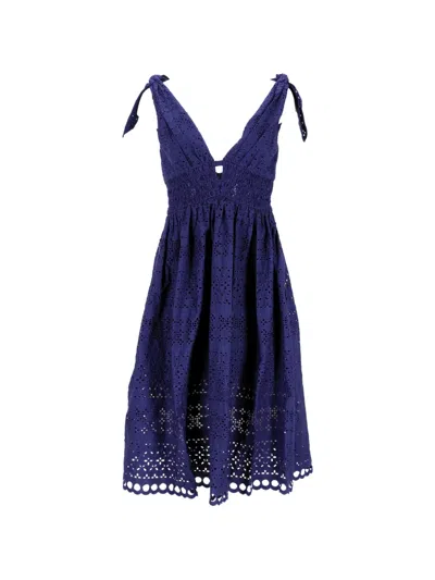 Pre-owned Self-portrait V-neck Mini Dress In Blue