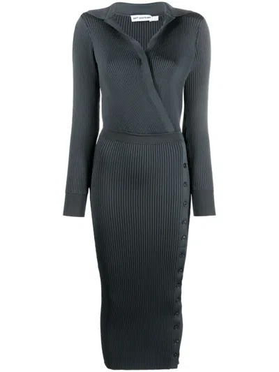 Self-portrait V-neck Ribbed Midi Dress In Grey
