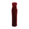 Self-portrait Velvet Bandeau Long Dress In Burgundy