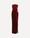 Self-portrait Velvet Bandeau Long Dress In Burgundy