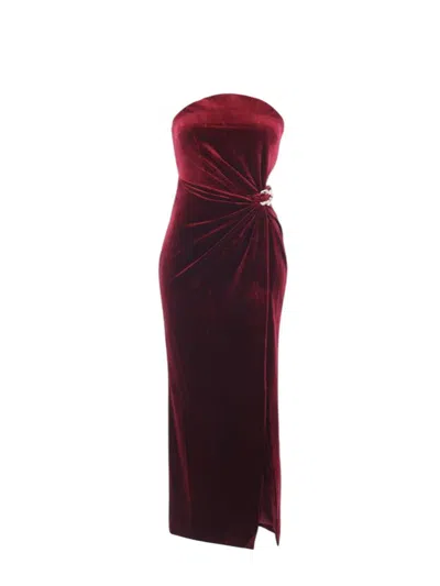 Self-portrait Velvet Bustier Dress With Chain Detail In Red