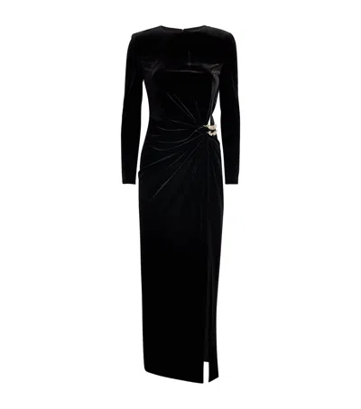 Self-portrait Black Stretch Velvet Embellished Midi Dress