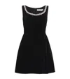 Self-portrait Godet Velvet Mini Dress Crystal Trim In Black