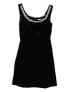 Self-portrait Godet Velvet Mini Dress Crystal Trim In Black