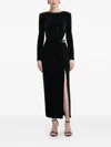 Self-portrait Black Velvet Embellished Midi Dress Black In Black