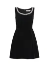 Self-portrait Godet Velvet Mini Dress Crystal Trim In Black