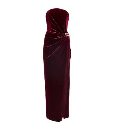 Self-portrait Strapless Cutout Embellished Gathered Velvet Maxi Dress In Brown
