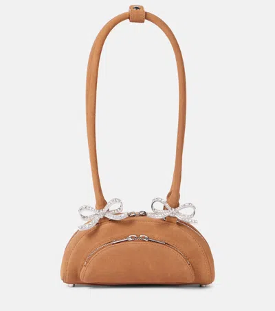 Self-portrait Verzierte Schultertasche Aus Veloursleder In Braun