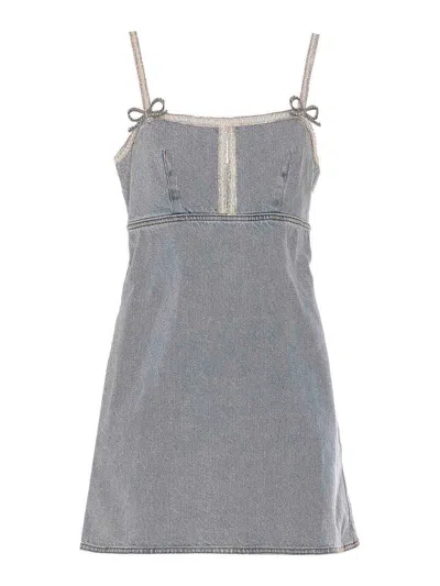 Self-portrait Denim Pearl Mini Dress In Blue