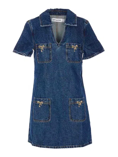 Self-portrait Denim Crystal Bow Mini Dress