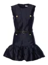 Self-portrait Crew Neck Taffeta Mini Dress With Ruffled Hem In Blue