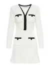 Self-portrait Textured White Dress With Beaded V-neckline In White