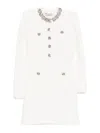 Self-portrait Cream Crystal Trim Knit Mini Dress In White