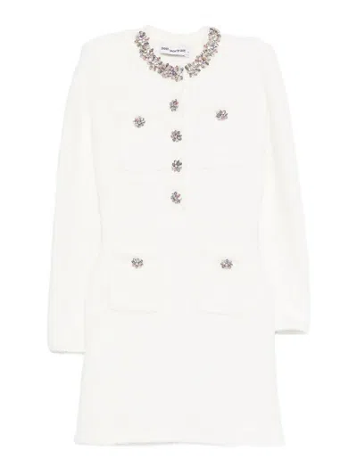 Self-portrait Cream Crystal Trim Knit Mini Dress In White