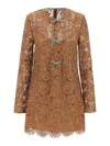 Self-portrait Womens Tan Lace Bow-embellished Woven Mini Dress