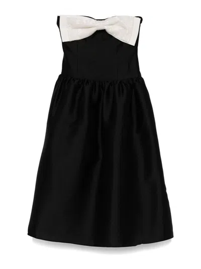 Self-portrait Self Portrait Taffeta Contrast Bow Midi Dress Black