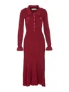 Self-portrait Fitted Ribbed Maxi Dress With Classic Collar In Red