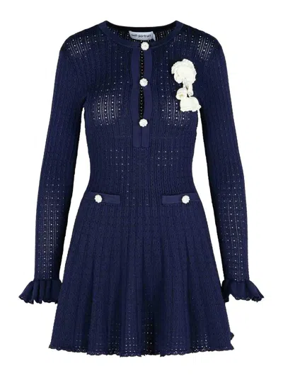 SELF-PORTRAIT CROCHET DRESS IN BLUE VISCOSE BLEND