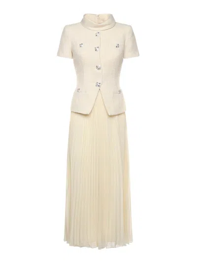 Self-portrait Boucl Midi Dress In Neutral