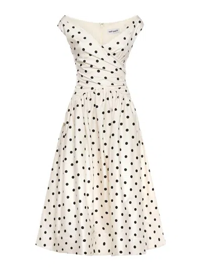 Self-portrait Cream Polka Dot Cotton Midi Dress In White