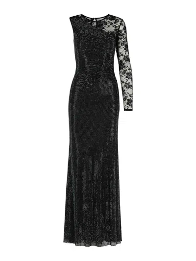SELF-PORTRAIT RHINESTONE BLACK POLYESTER DRESS