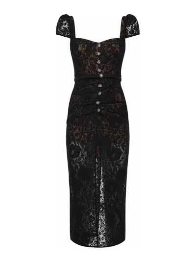 Self-portrait Belted Embellished Cotton-blend Lace Midi Dress In Black