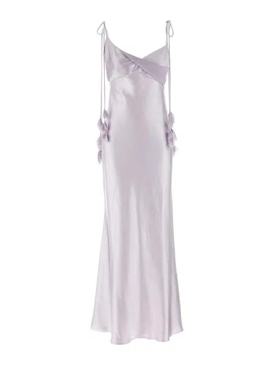 SELF-PORTRAIT LILAC SATIN FLOWER MAXI DRESS