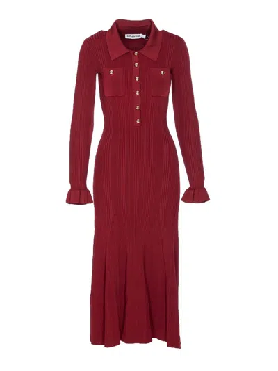 Self-portrait Self Portrait Burgundy Ribbed Knit Midi Dress In Red