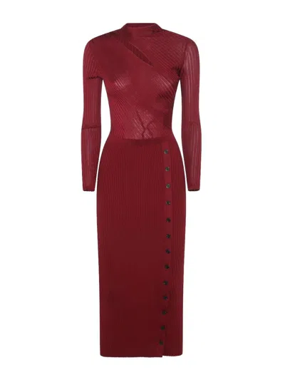 SELF-PORTRAIT BURGUNDY CUT OUT TIB KNIT MIDI DRESS