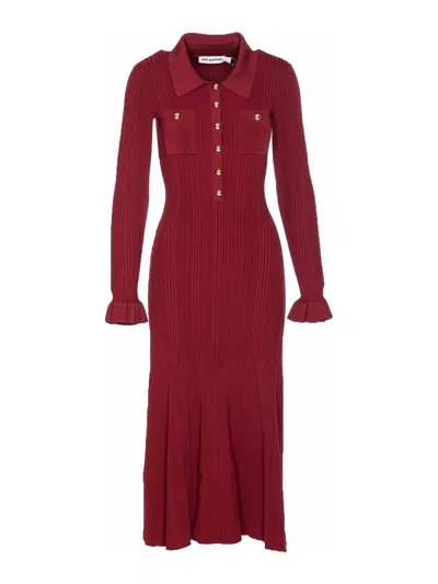 Self-portrait Self Portrait Burgundy Ribbed Knit Midi Dress In Red
