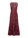 Self-portrait Fitted Guipure Lace Midi Dress With Removable Belt In Burgundy