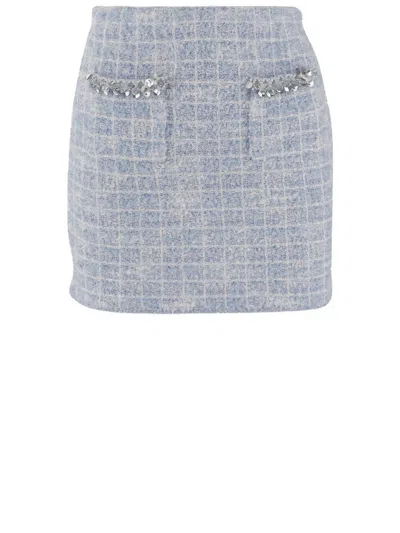 Self-portrait Viscose Blend Miniskirt With Pockets In Blue