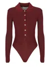 Self-portrait Bordeaux Viscose Bodysuit With Classic Collar In Red