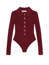 Self-portrait Self Portrait Women Burgundy Viscose Knit Long-sleeved Bodysuit
