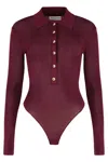 Self-portrait Viscose Knit Bodysuit In Burgundy