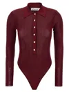 SELF-PORTRAIT VISCOSE KNIT BODYSUIT TOPS BORDEAUX